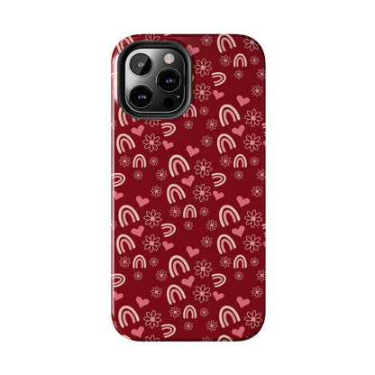 Red Boho2 Rainbow print Design Tough Phone Case compatible with a large variety of iPhone models, Gift, Phone Case