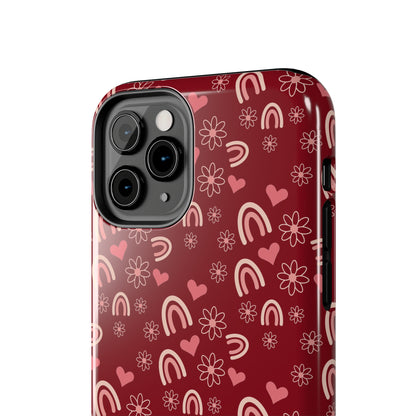 Red Boho2 Rainbow print Design Tough Phone Case compatible with a large variety of iPhone models, Gift, Phone Case