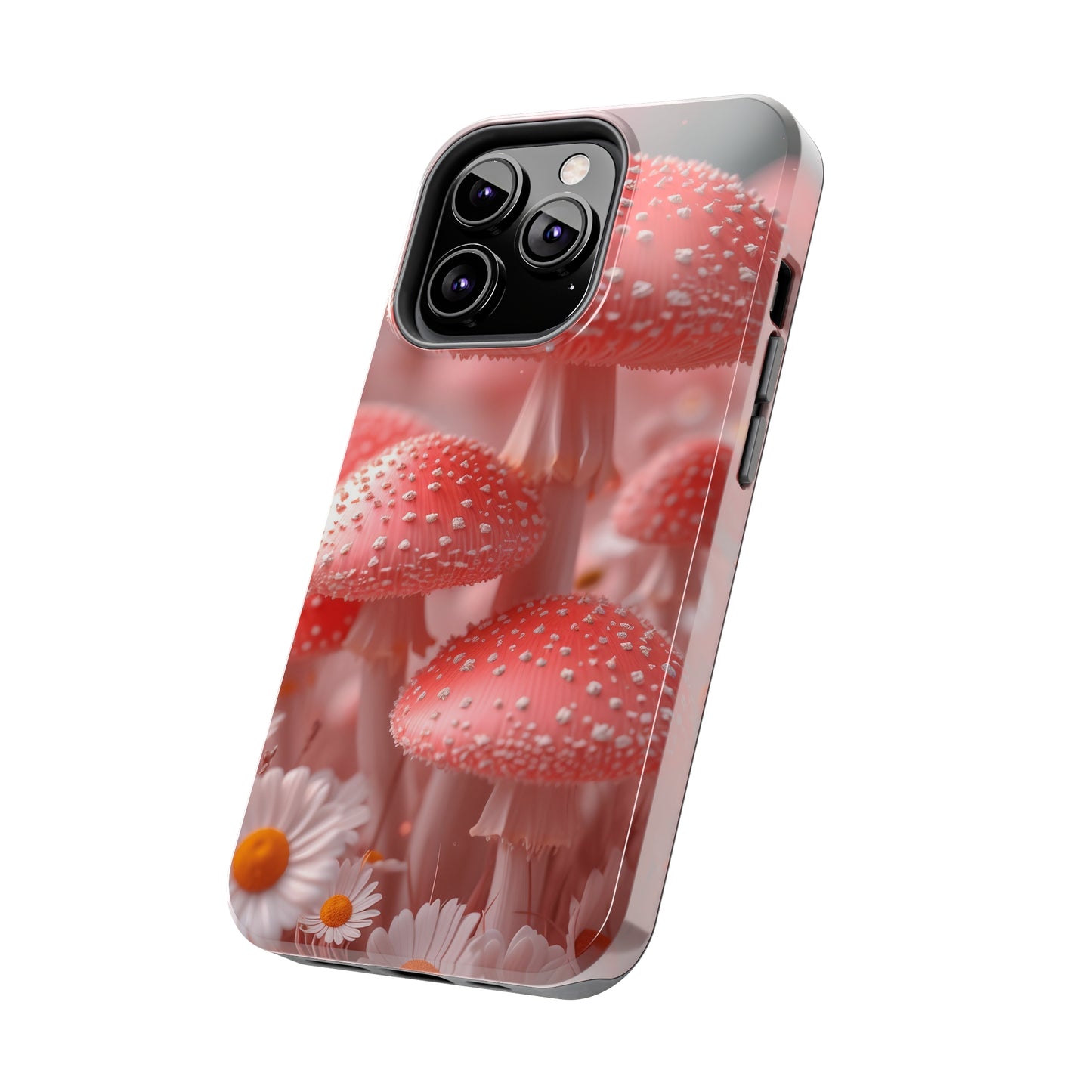 Whimsical Pink Mushrooms and Daisies Design Tough Phone Case compatible with a large variety of iPhone models, Gift, Phone Case