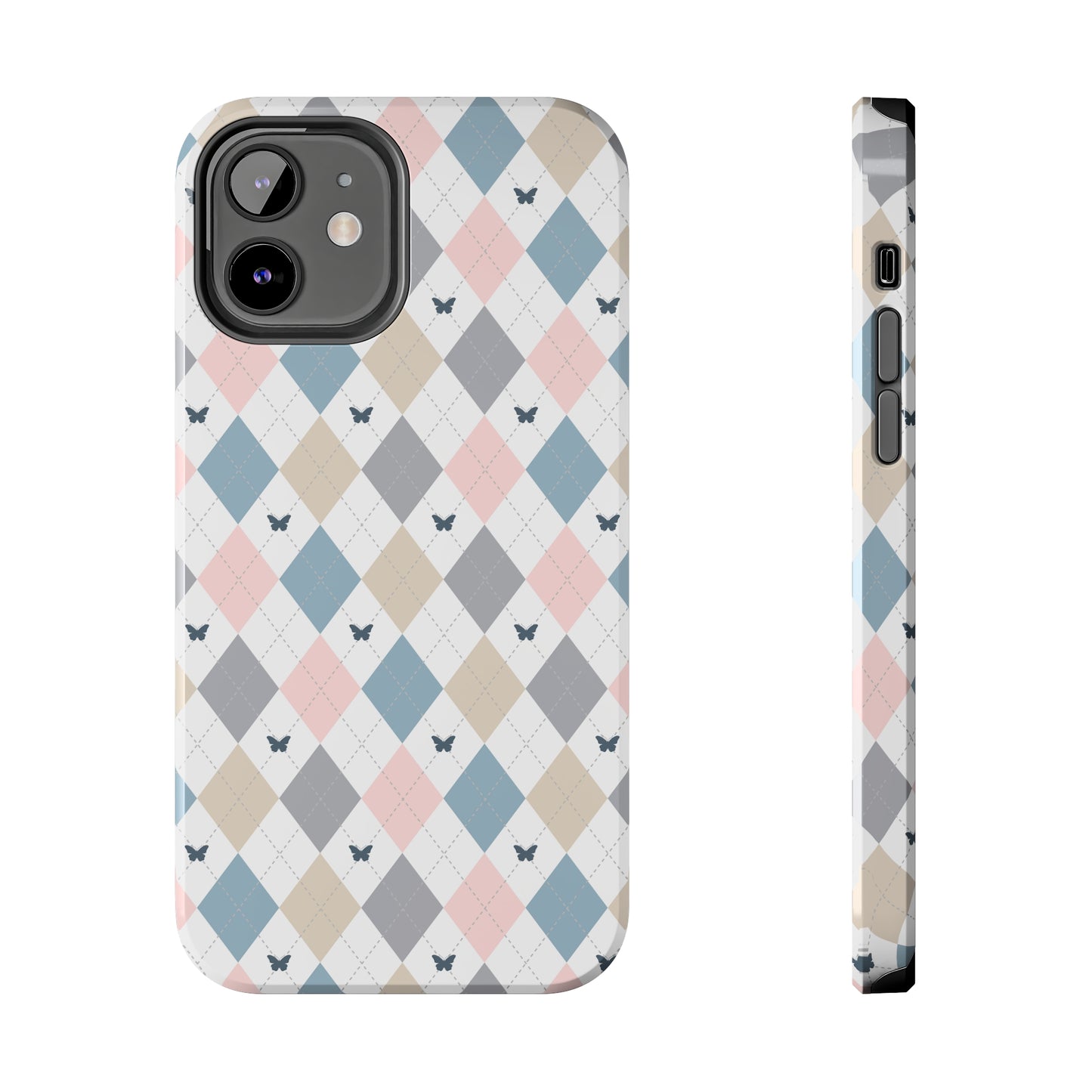 Argyle Pastel Plaid and Butterflies print design Tough Phone Case compatible with a large variety of iphone models