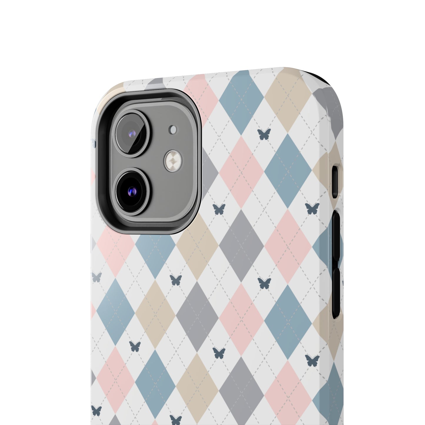 Argyle Pastel Plaid and Butterflies print design Tough Phone Case compatible with a large variety of iphone models