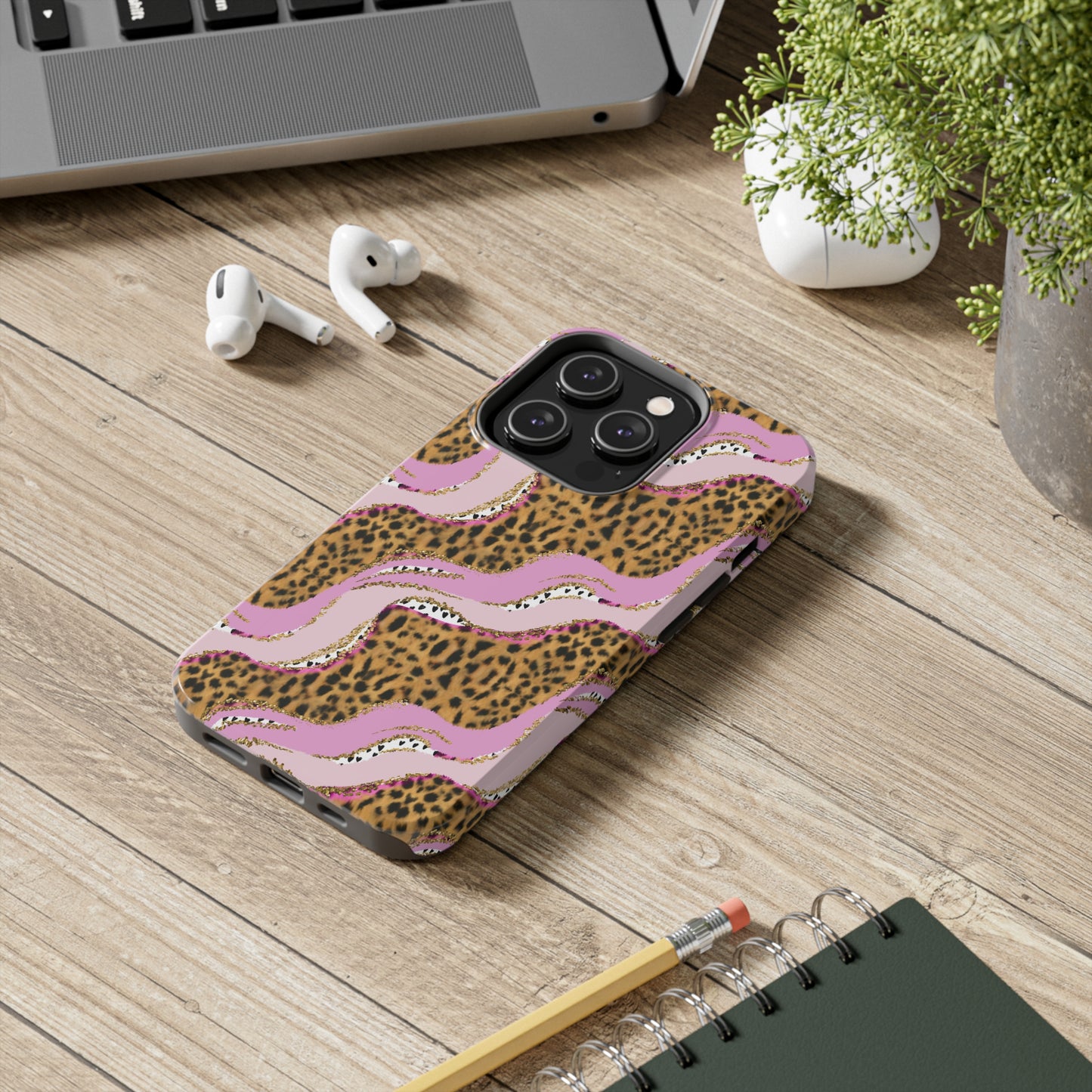 Cheetah Waves with Pink and Gold Design Phone Case- Lightweight, Impact Resistant Cover for iPhone 6, 6s, 12, 13, 14, 15