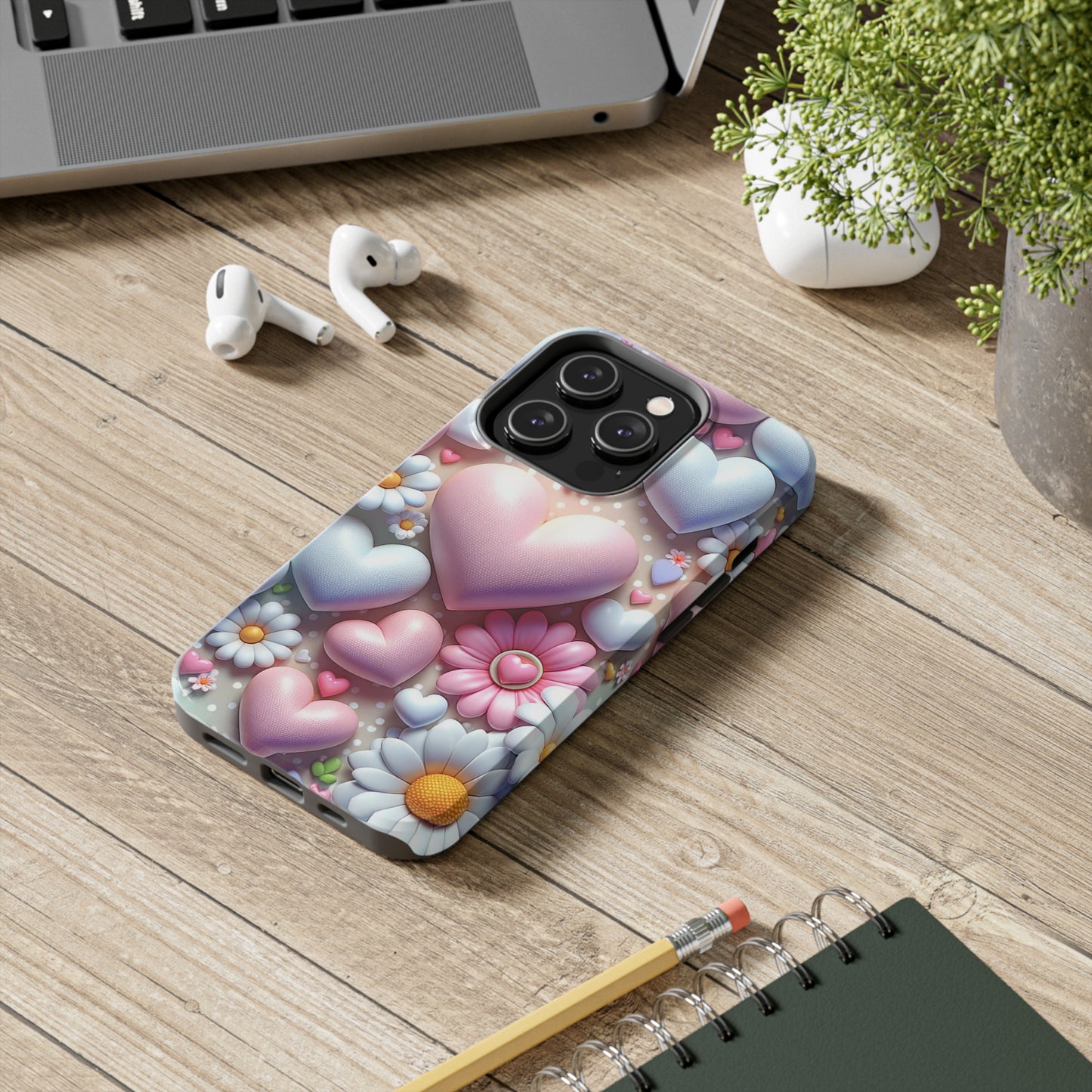 Pastel Heart and Flower Digital print Design Tough Phone Case compatible with a large variety of iPhone models, Gift, Phone Case