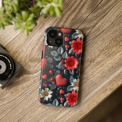 3D Flowers and Red Hearts Digital print Design Tough Phone Case compatible with a large variety of iPhone models, Gift, Phone Case