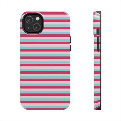 Pink and Blue Girly Stripe print Design Tough Phone Case compatible with a large variety of iPhone models, Gift, Phone Case