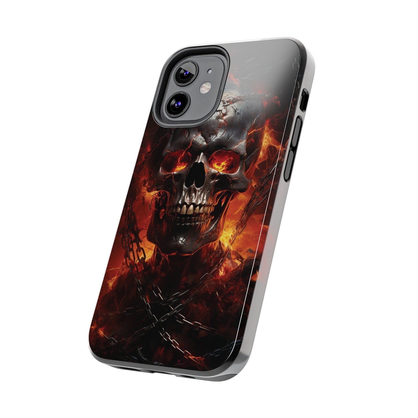 Gothic Skull iPhone Case, Dark Aesthetic Fiery Eyes, Unique Horror Style iPhone Accessory, Cool Tech Design for iPhone Models, Durable Phone Accessory Protective Cover for iPhone Models, Tough iPhone Case