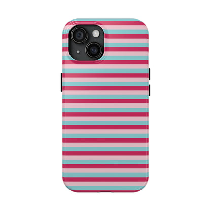 Pink and Blue Girly Stripe print Design Tough Phone Case compatible with a large variety of iPhone models, Gift, Phone Case