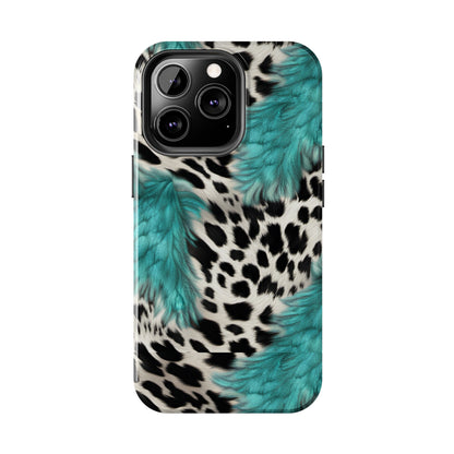 Grunge Turquoise and Animal Print Pattern Design Tough Phone Case compatible with a large variety of iPhone models, Phone Case, Gift