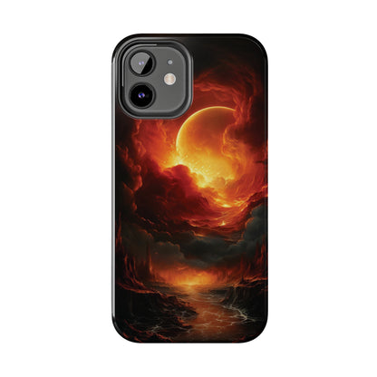 Fiery Red Moon Art iPhone Case, Dramatic Sky Aesthetic Phone Cover, Cool Tech Design for iPhone Models, Durable Phone Accessory Protective Cover for iPhone Models, Tough iPhone Case