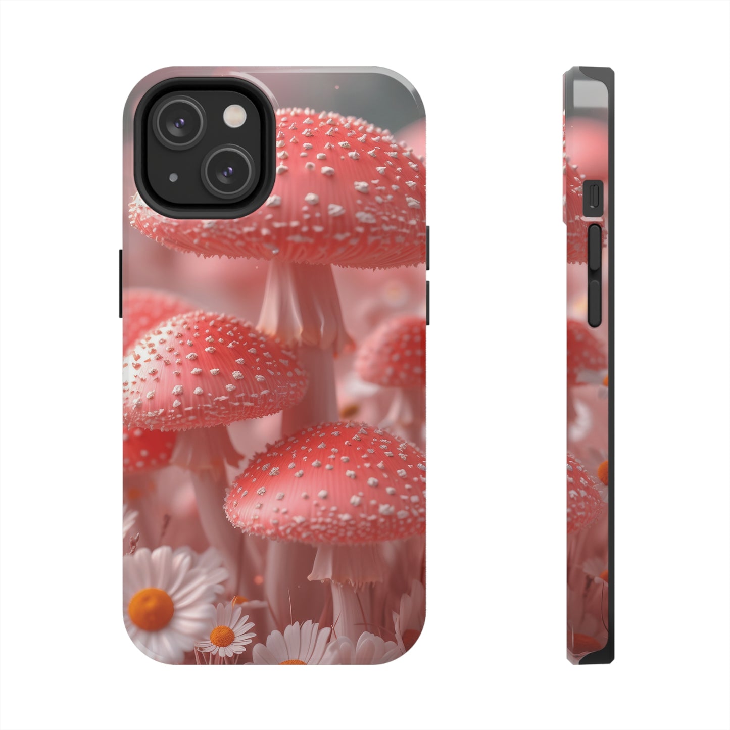 Whimsical Pink Mushrooms and Daisies Design Tough Phone Case compatible with a large variety of iPhone models, Gift, Phone Case