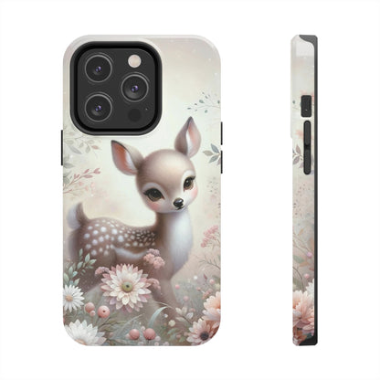 Cute Fawn and Floral print Design Tough Phone Case compatible with a large variety of iPhone models, Gift, Phone Case