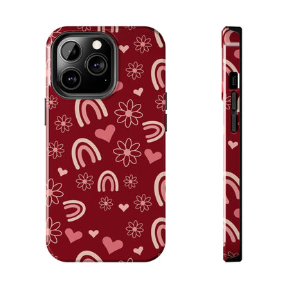 Red Boho Rainbow print Design Tough Phone Case compatible with a large variety of iPhone models, Gift, Phone Case