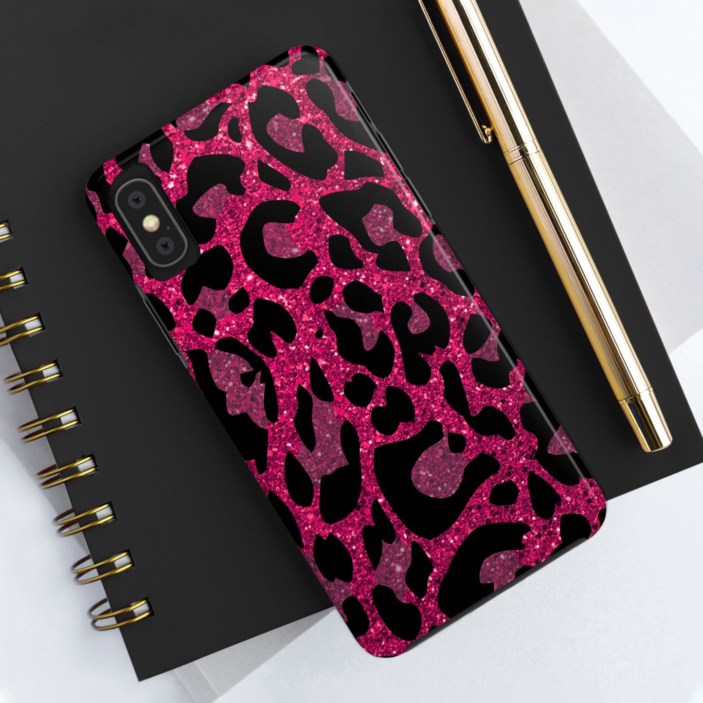 Pink and Black Leopard Design Phone Case- Lightweight, Impact Resistant Cover for iPhone 6, 6s, 12, 13, 14, 15