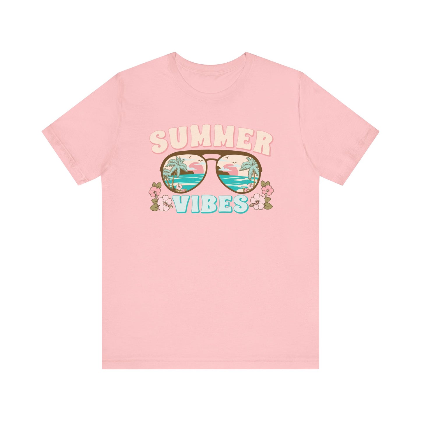 Vintage Style Summer Vibes T-Shirt with Tropical Sunglasses Print, Unisex Beach Tee, Casual Vacation Clothing, Palm Trees Graphic Shirt