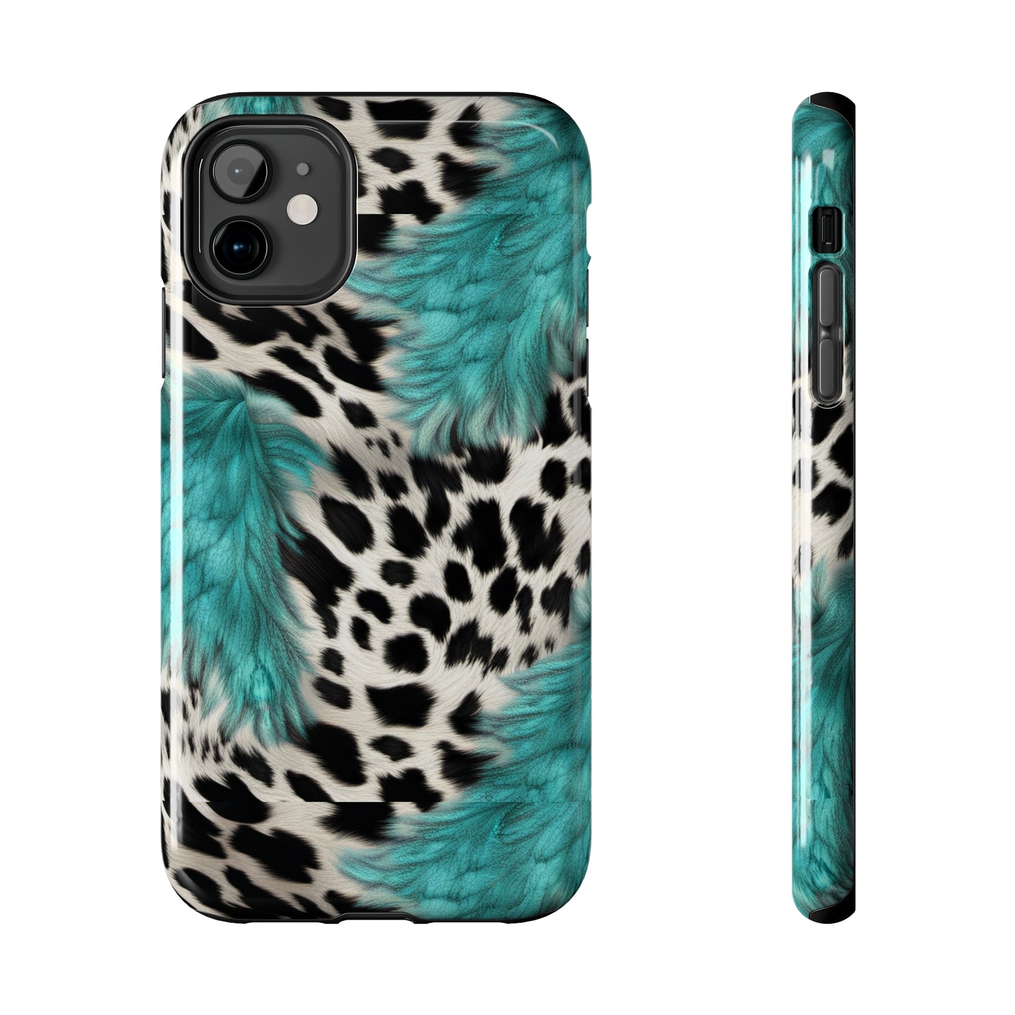 Grunge Turquoise and Animal Print Pattern Design Tough Phone Case compatible with a large variety of iPhone models, Phone Case, Gift