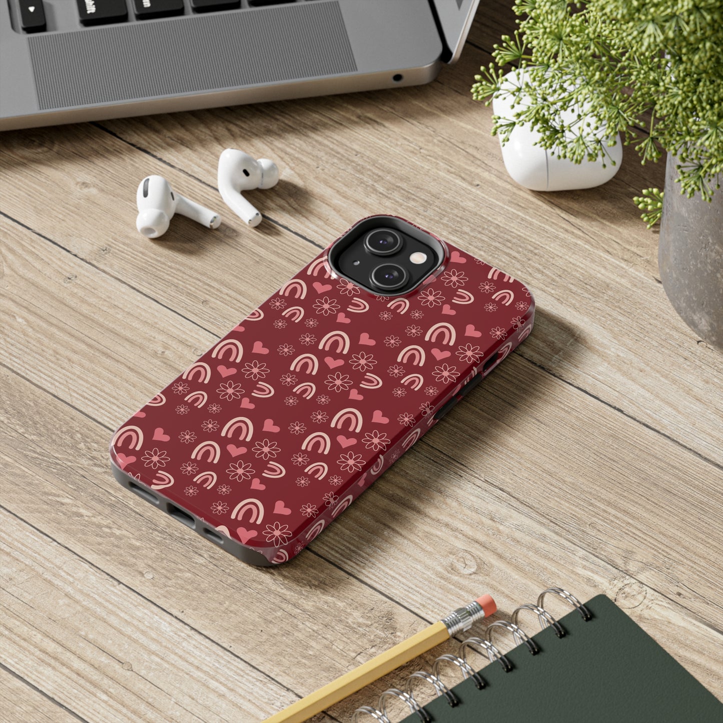 Red Boho2 Rainbow print Design Tough Phone Case compatible with a large variety of iPhone models, Gift, Phone Case