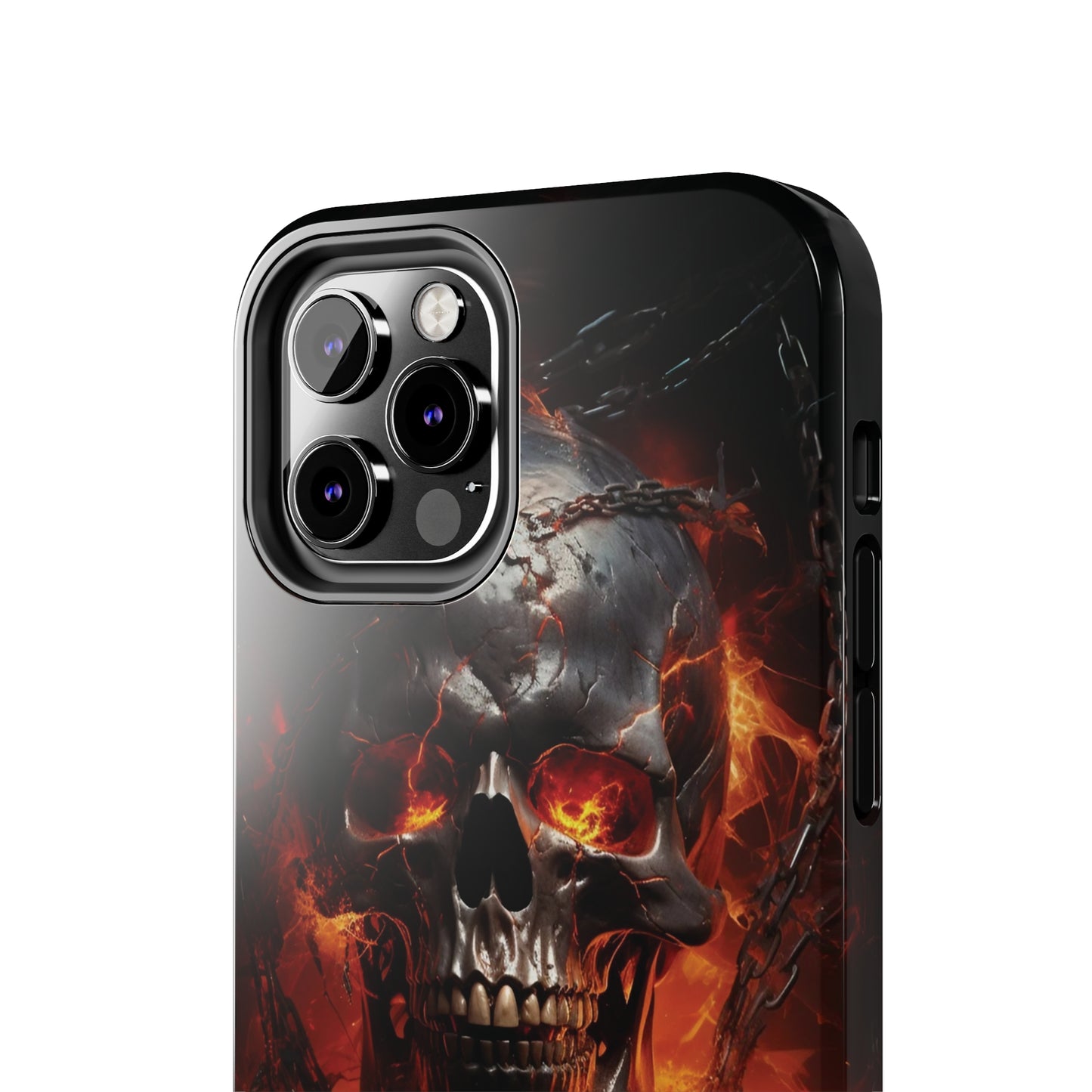 Gothic Skull iPhone Case, Dark Aesthetic Fiery Eyes, Unique Horror Style iPhone Accessory, Cool Tech Design for iPhone Models, Durable Phone Accessory Protective Cover for iPhone Models, Tough iPhone Case