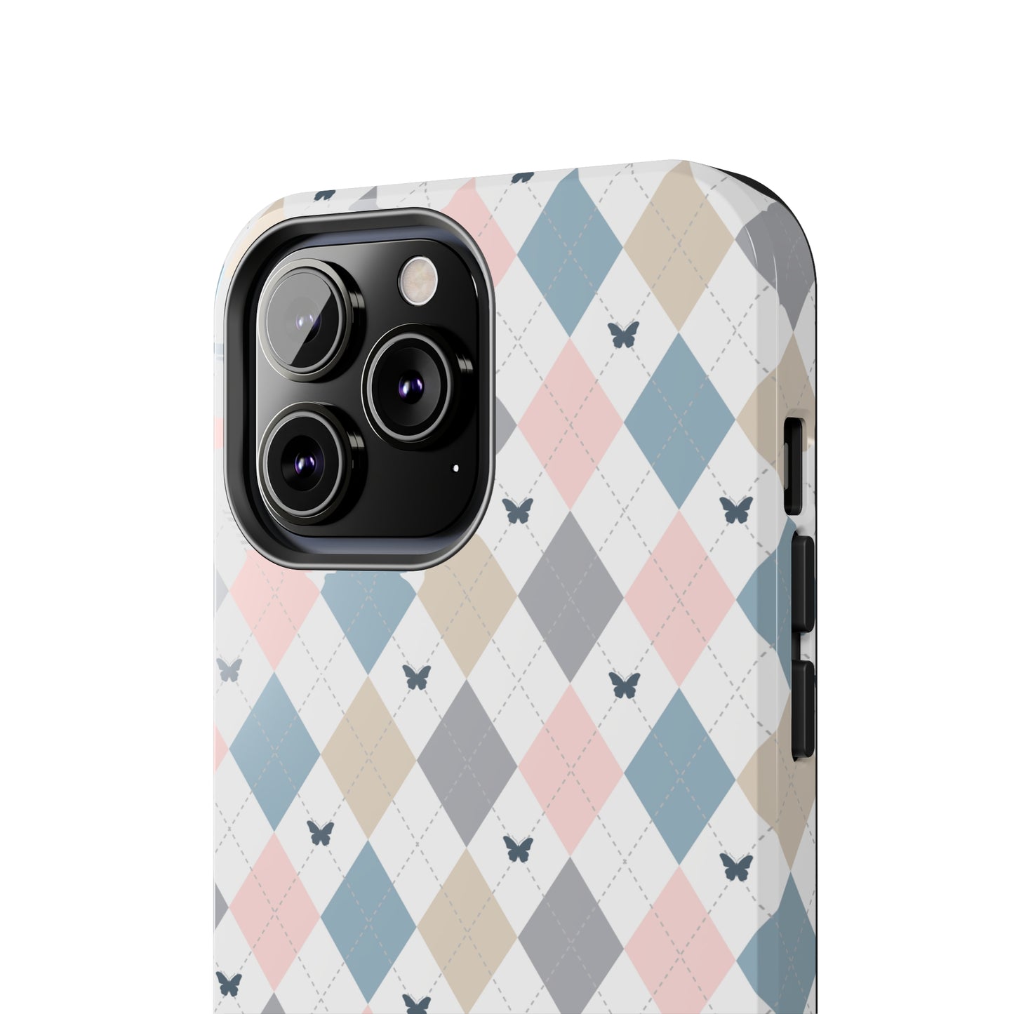 Argyle Pastel Plaid and Butterflies print design Tough Phone Case compatible with a large variety of iphone models