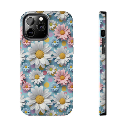 3D Spring Flowes and Polka Dots Digital print Design Tough Phone Case compatible with a large variety of iPhone models, Gift, Phone Case