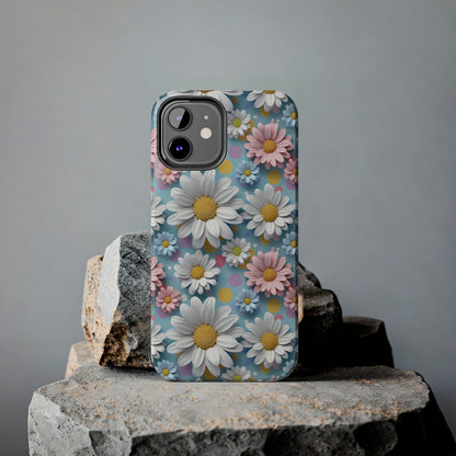 3D Spring Flowes and Polka Dots Digital print Design Tough Phone Case compatible with a large variety of iPhone models, Gift, Phone Case