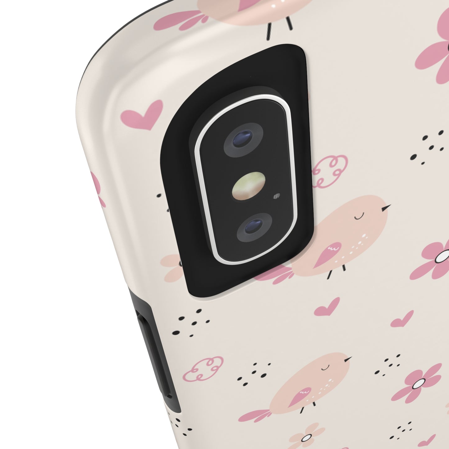 Cute Pink Birds and Flowers print design Tough Phone Case compatible with a large variety of iphone models