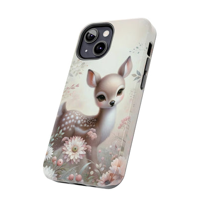 Cute Fawn and Floral print Design Tough Phone Case compatible with a large variety of iPhone models, Gift, Phone Case