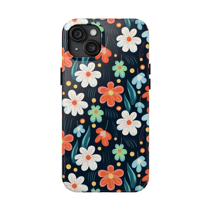 Retro Vibrant Flowers Pattern print design Tough Phone Case compatible with a large variety of phone models, Phone Case, Gift