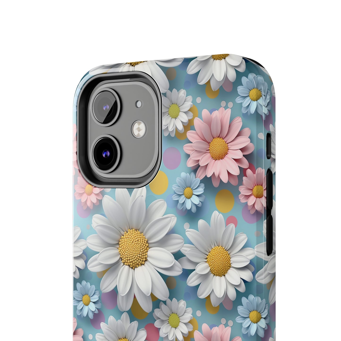 3D Spring Flowes and Polka Dots Digital print Design Tough Phone Case compatible with a large variety of iPhone models, Gift, Phone Case