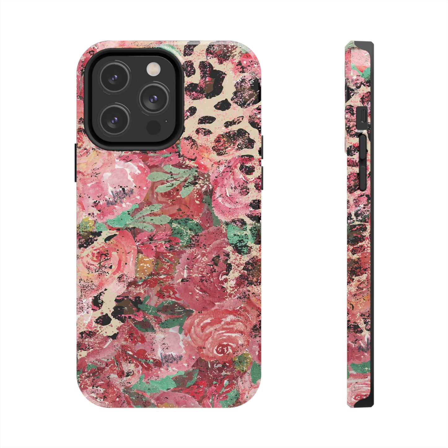 Western Leopard and Pink Roses Design Phone Case- Lightweight, Impact Resistant Cover for iPhone 6, 6s, 12, 13, 14, 15