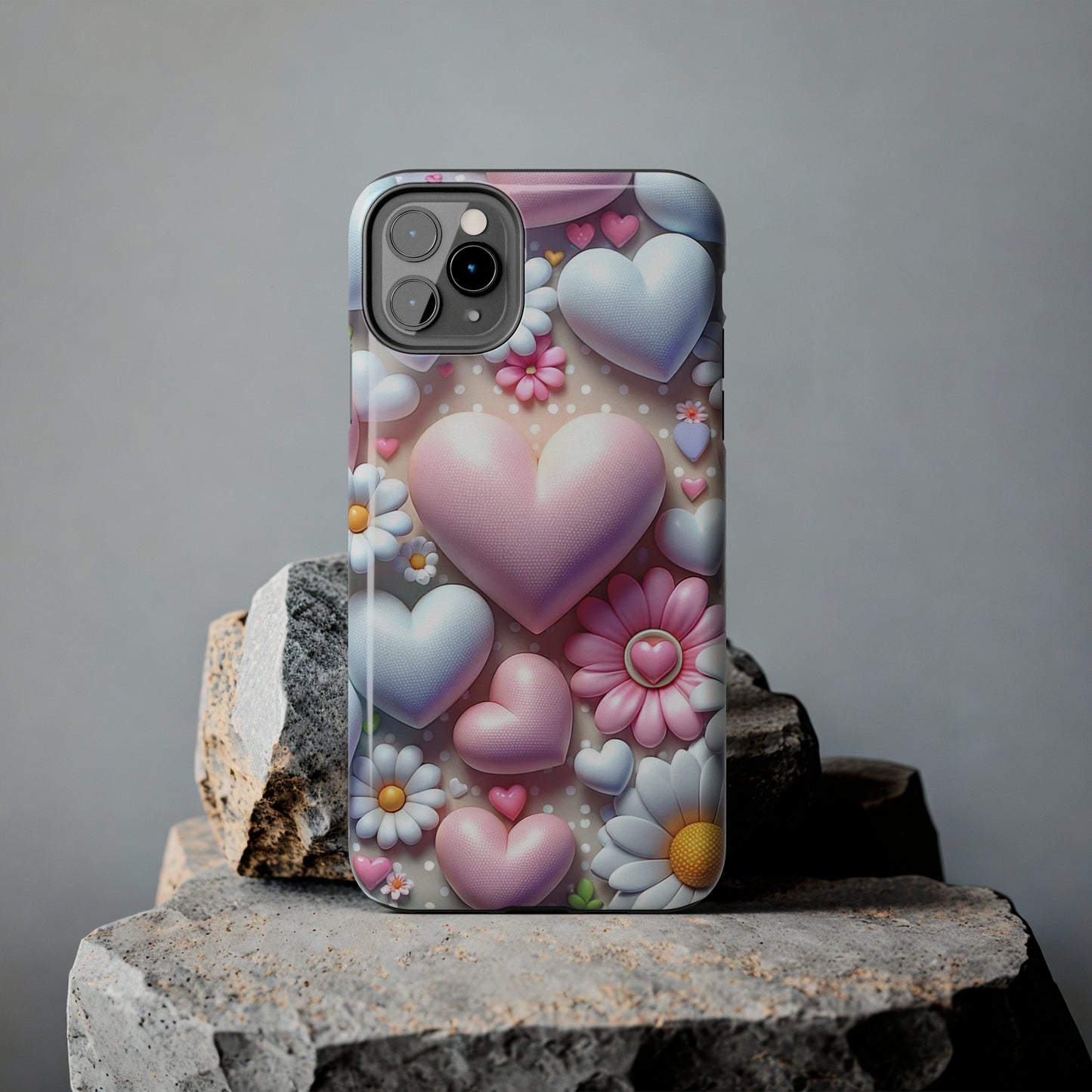 Pastel Heart and Flower Digital print Design Tough Phone Case compatible with a large variety of iPhone models, Gift, Phone Case