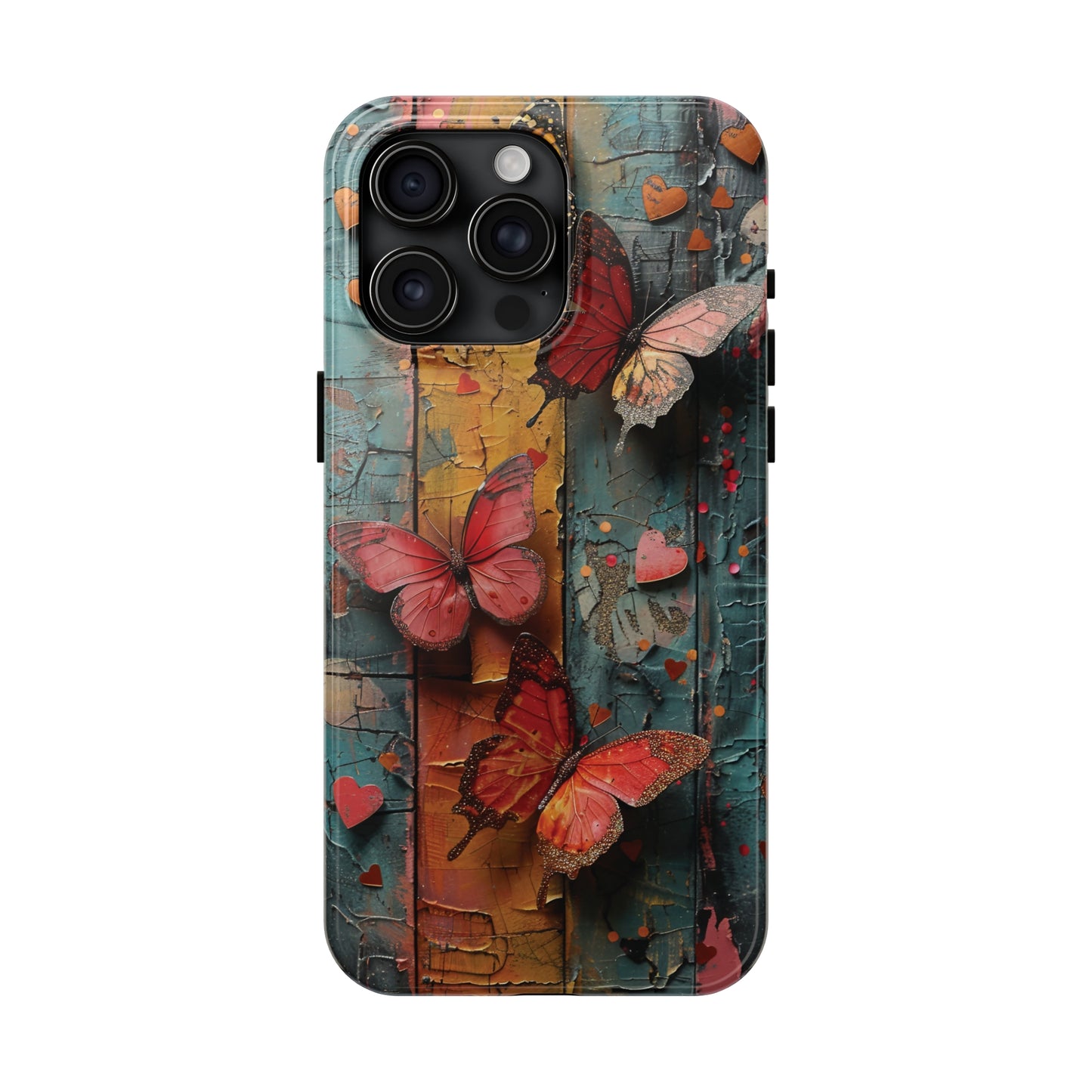 Colorful Butterfly Art on Wood texture design iPhone Case iPhone Case, Colorful Butterfly Art Protective Phone Cover, Durable Phone Accessory Gift, Chic Artsy Protective Cover, Protective Case for iPhone Models, Tough iPhone Case