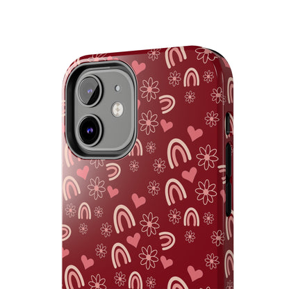 Red Boho2 Rainbow print Design Tough Phone Case compatible with a large variety of iPhone models, Gift, Phone Case