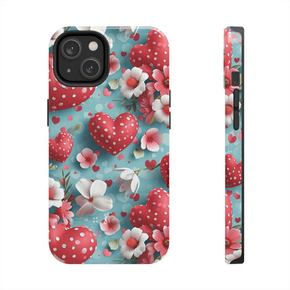 Pink White Flowers Red Hearts Digital print Design Tough Phone Case compatible with a large variety of iPhone models, Gift, Phone Case