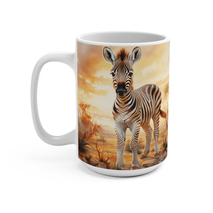 Baby Zebra Art Mug, African Safari Sunrise Coffee Cup, Wildlife Lover Gift, Unique Animal Illustration Drinkware, Unique Gift Idea, Mug 15oz