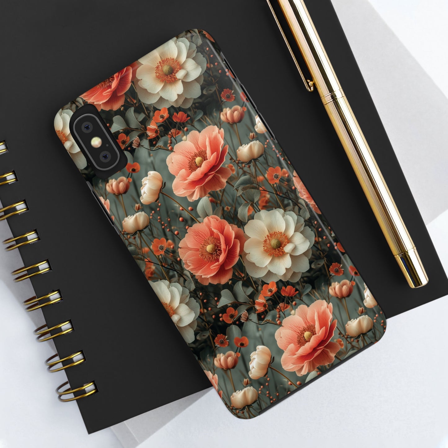 Elegant Peach Flowers Protective Cover, Botanical Garden design Tough Phone Case compatible with a large variety of iphone models