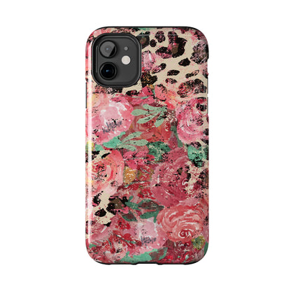 Western Leopard and Pink Roses Design Phone Case- Lightweight, Impact Resistant Cover for iPhone 6, 6s, 12, 13, 14, 15