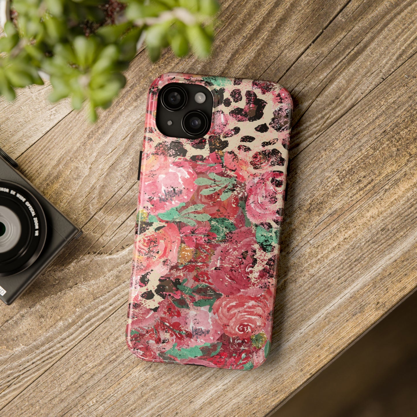 Western Leopard and Pink Roses Design Phone Case- Lightweight, Impact Resistant Cover for iPhone 6, 6s, 12, 13, 14, 15