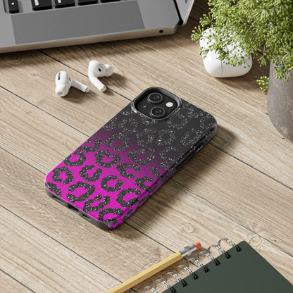 Pink and Black Ombre Leopard Design Phone Case- Lightweight, Impact Resistant Cover for iPhone 6, 6s, 12, 13, 14, 15