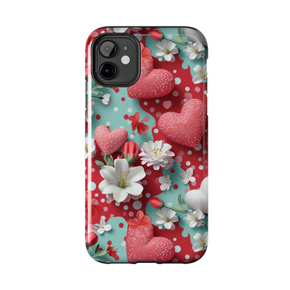 Polka Dot Hearts and Flowers Digital print Design Tough Phone Case compatible with a large variety of iPhone models, Gift, Phone Case