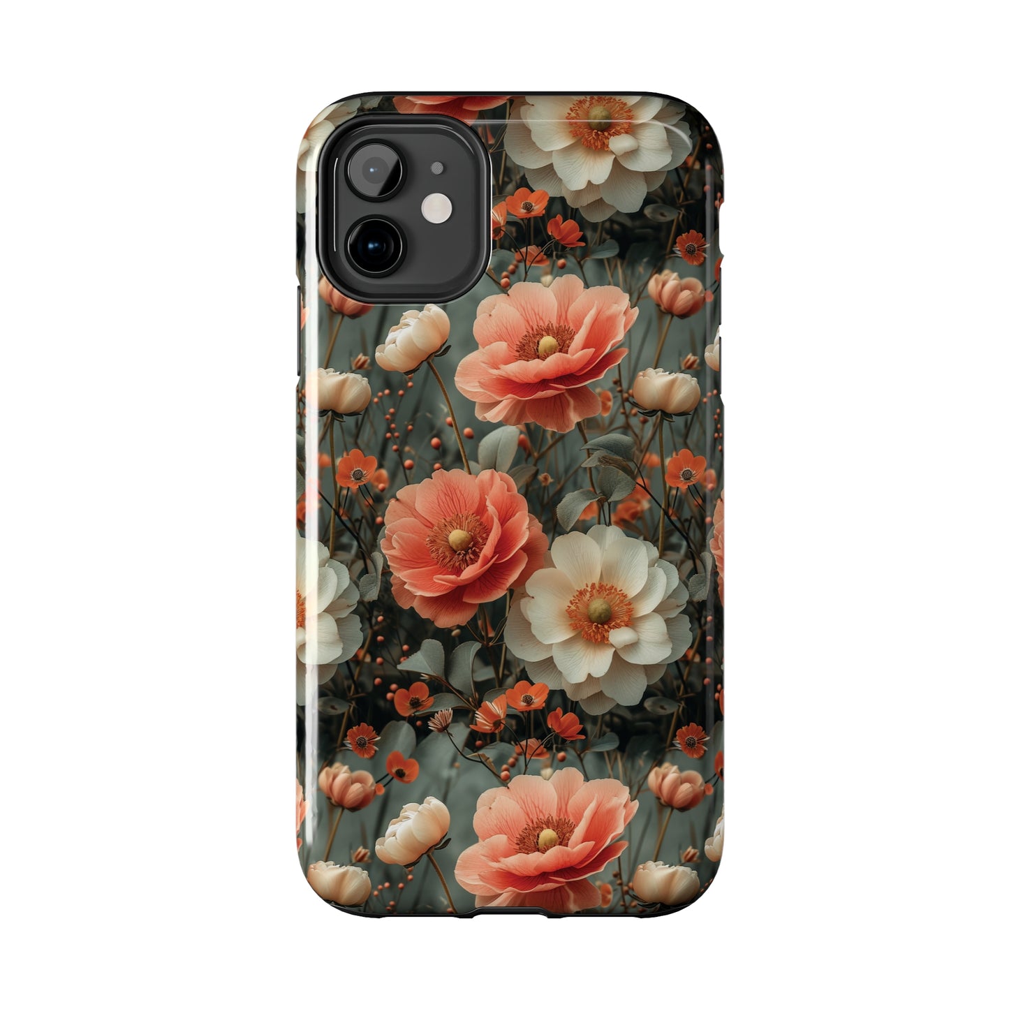 Elegant Peach Flowers Protective Cover, Botanical Garden design Tough Phone Case compatible with a large variety of iphone models