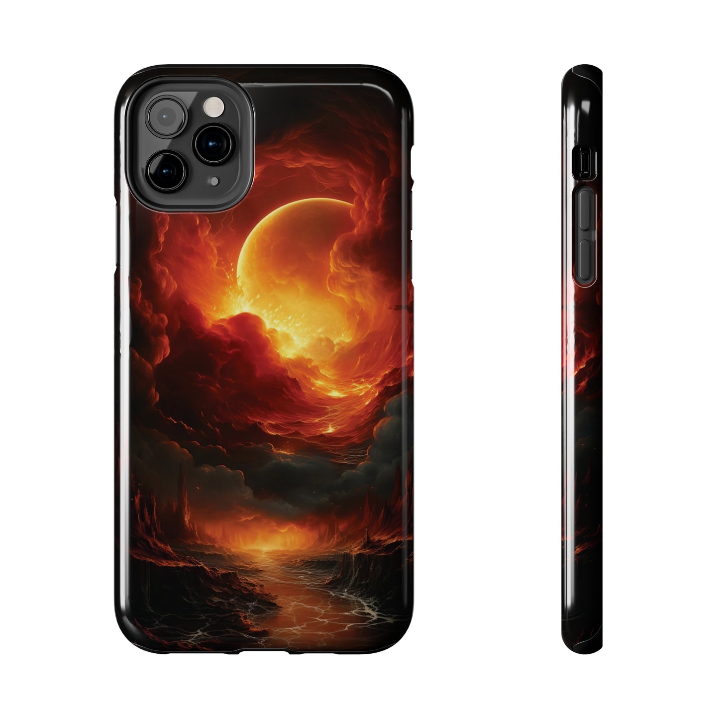 Fiery Red Moon Art iPhone Case, Dramatic Sky Aesthetic Phone Cover, Cool Tech Design for iPhone Models, Durable Phone Accessory Protective Cover for iPhone Models, Tough iPhone Case