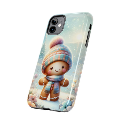 Cute Happy Gingerbread Man in the Snow Pattern Design Tough Phone Case compatible with a large variety of iPhone models, Gift, Phone Case