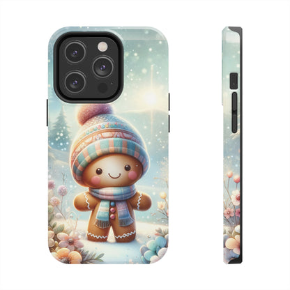 Cute Happy Gingerbread Man in the Snow Pattern Design Tough Phone Case compatible with a large variety of iPhone models, Gift, Phone Case