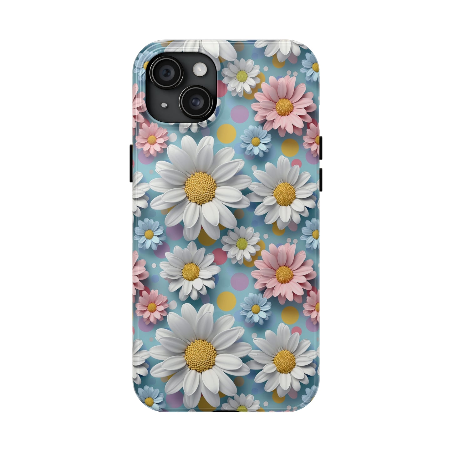 3D Spring Flowes and Polka Dots Digital print Design Tough Phone Case compatible with a large variety of iPhone models, Gift, Phone Case