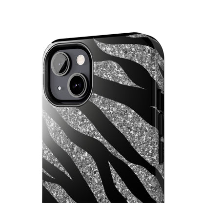 Silver and Black Zebra Print Design  Phone Case- Lightweight, Impact Resistant Cover for iPhone 6, 6s, 12, 13, 14, 15