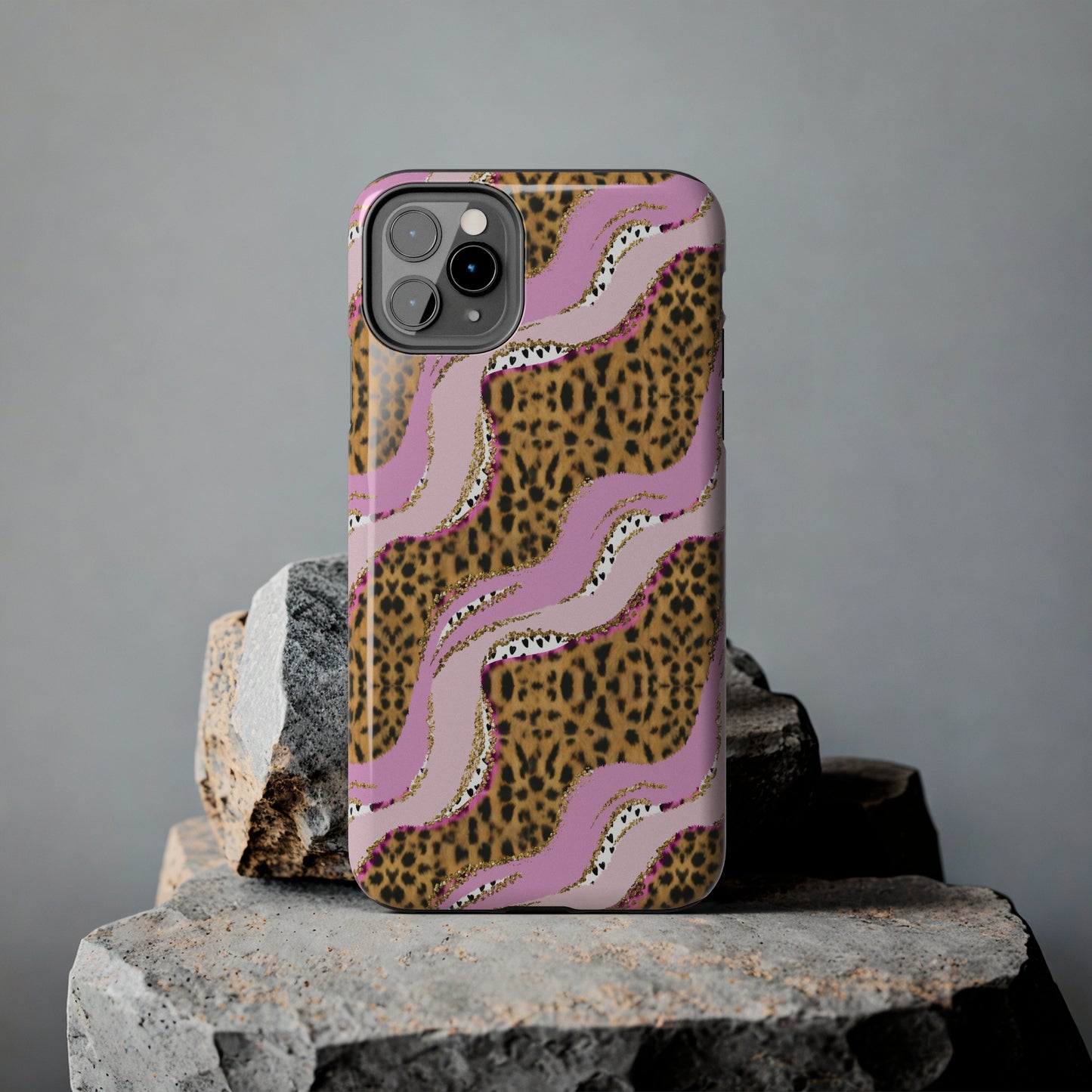 Cheetah Waves with Pink and Gold Design Phone Case- Lightweight, Impact Resistant Cover for iPhone 6, 6s, 12, 13, 14, 15