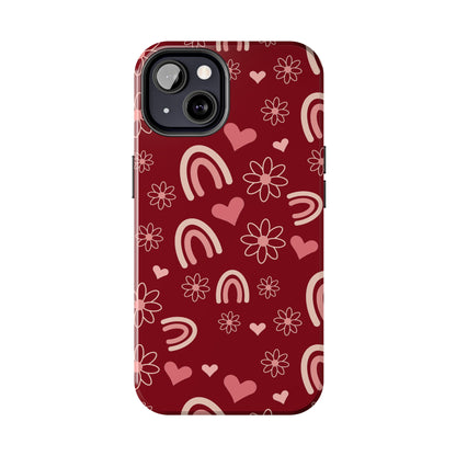 Red Boho Rainbow print Design Tough Phone Case compatible with a large variety of iPhone models, Gift, Phone Case