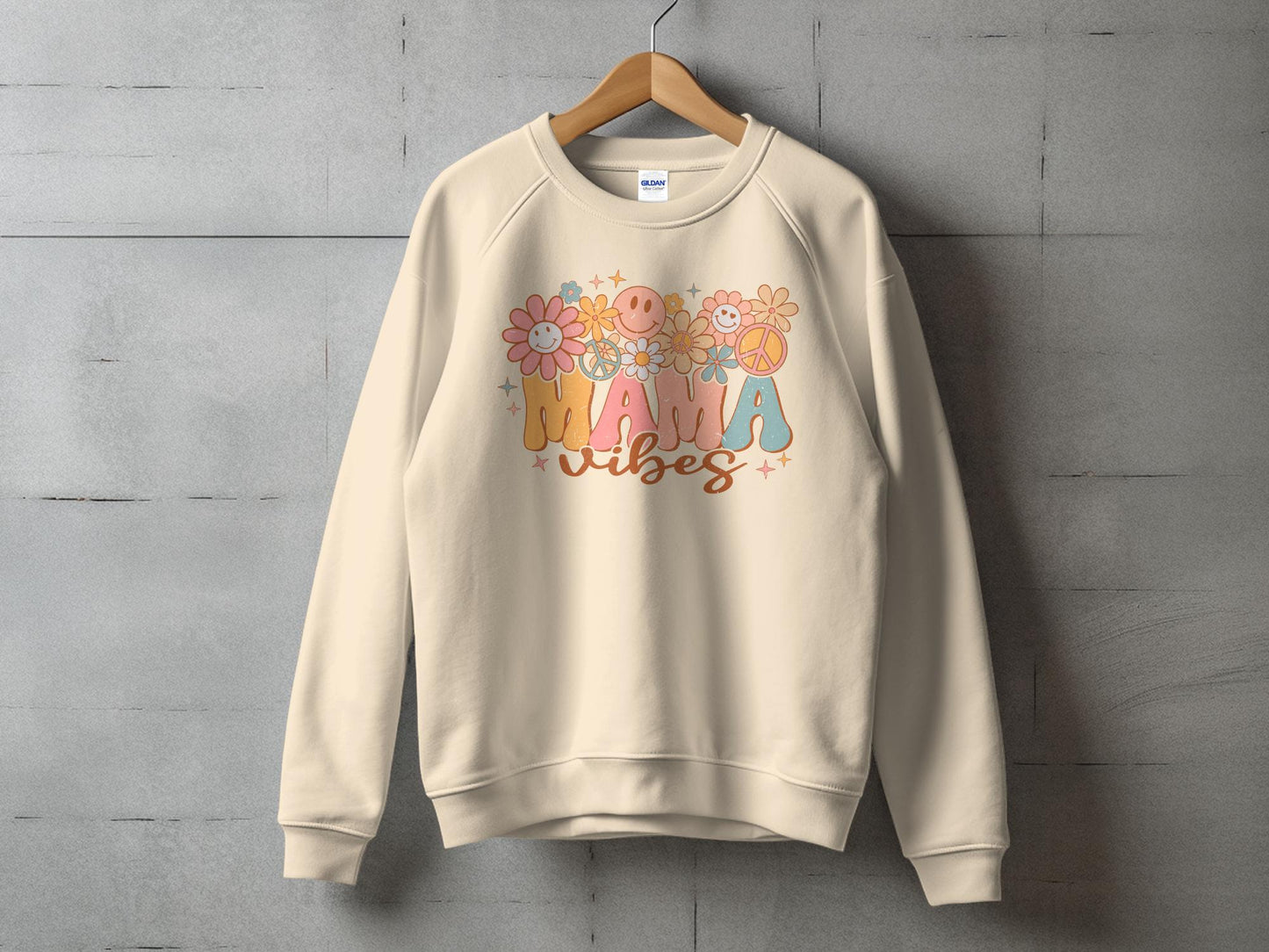 Retro Mama Vibes Sweatshirt, Vintage Inspired Floral Mom Sweater, Boho Chic Mother's Day Gift, Comfy Casual Pullover