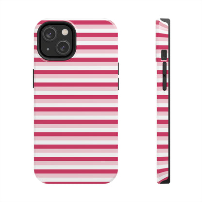 Pink and White Girly Stripe print Design Tough Phone Case compatible with a large variety of iPhone models, Gift, Phone Case