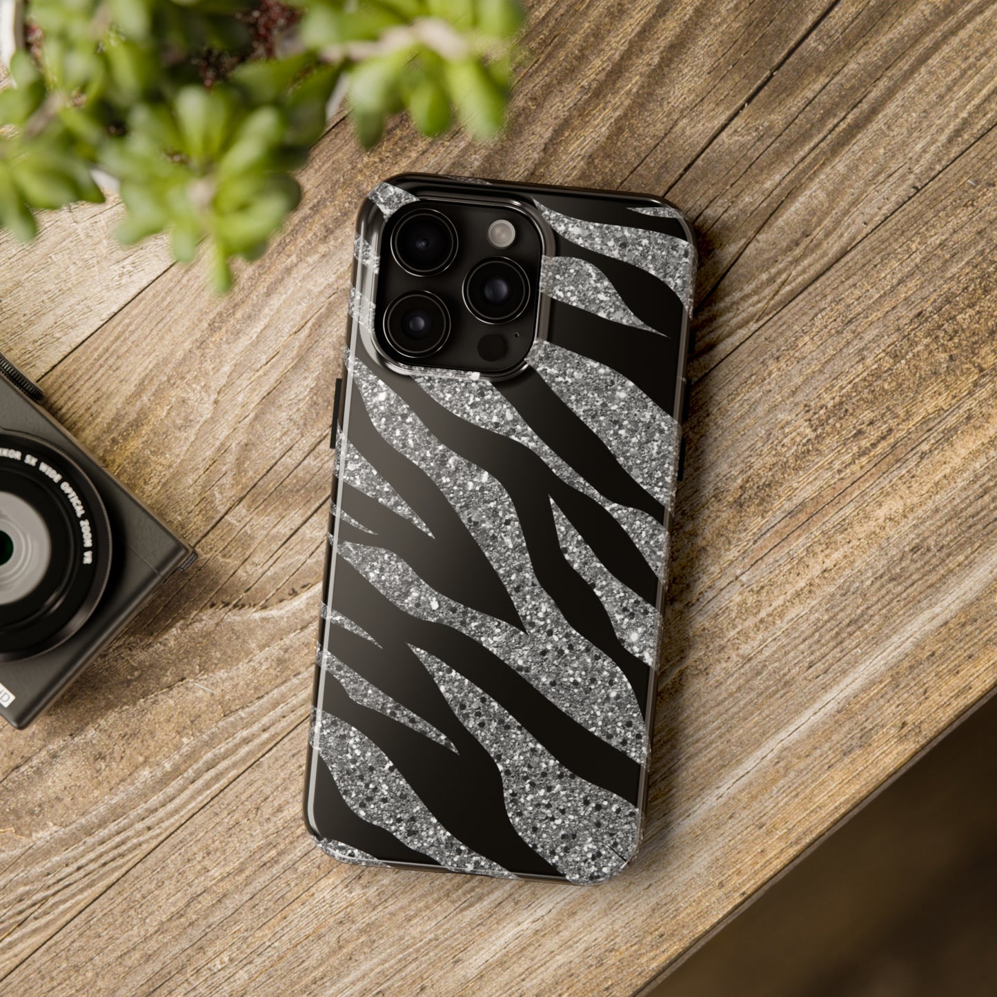 Silver and Black Zebra Print Design  Phone Case- Lightweight, Impact Resistant Cover for iPhone 6, 6s, 12, 13, 14, 15